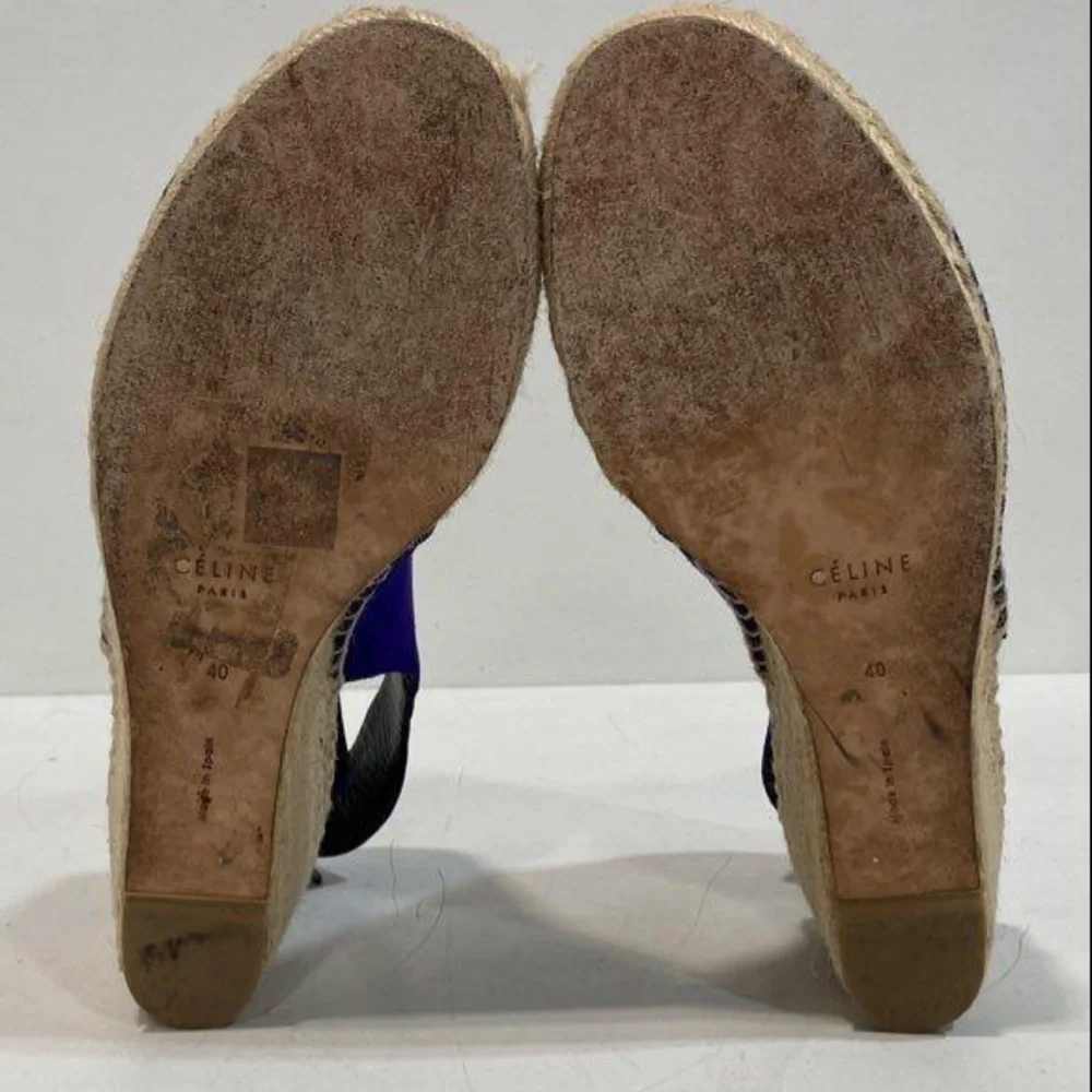 Women's Celine Purple Suede Wedge Espadrille Peep-Toe Sandals Size 40